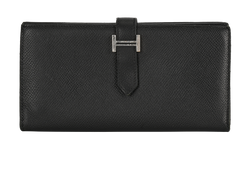 Hermes Bearn Long Wallet, Leather, Black, D (2018), B, 2*